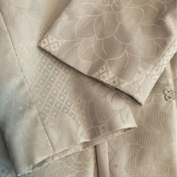 Gorgeous! Talbots Car Coat Floral Jacquard Long Line Jacket Vanilla Off-White 8P - Picture 4 of 16